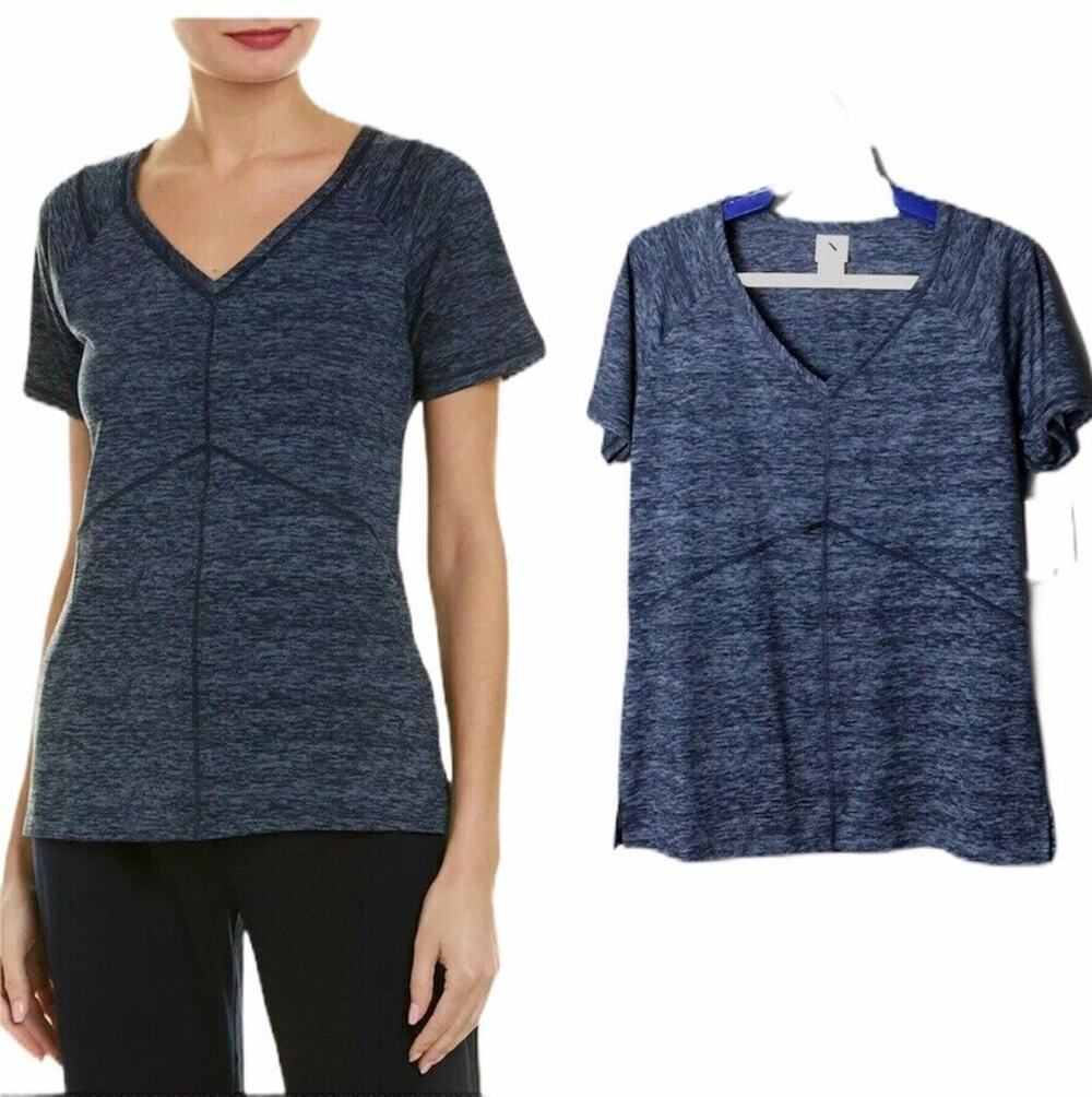 Natori N Power Size Small Shirt Athleisure Heather Blue V Neck Short Sleeve NEW